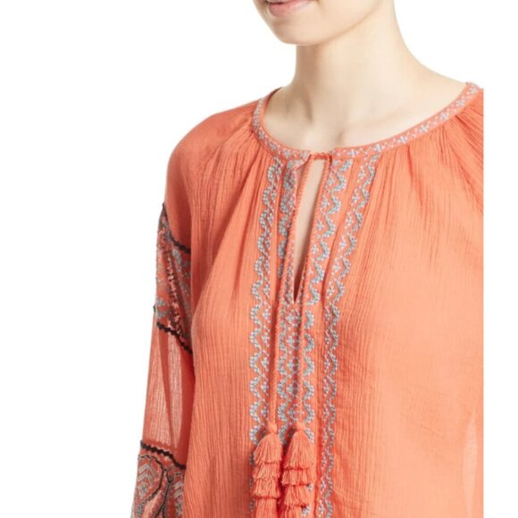 Joie Boho Top Womens Small V-Neck Sleeve Cotton Gauze Peasant Coral Lightweight - Picture 10 of 12